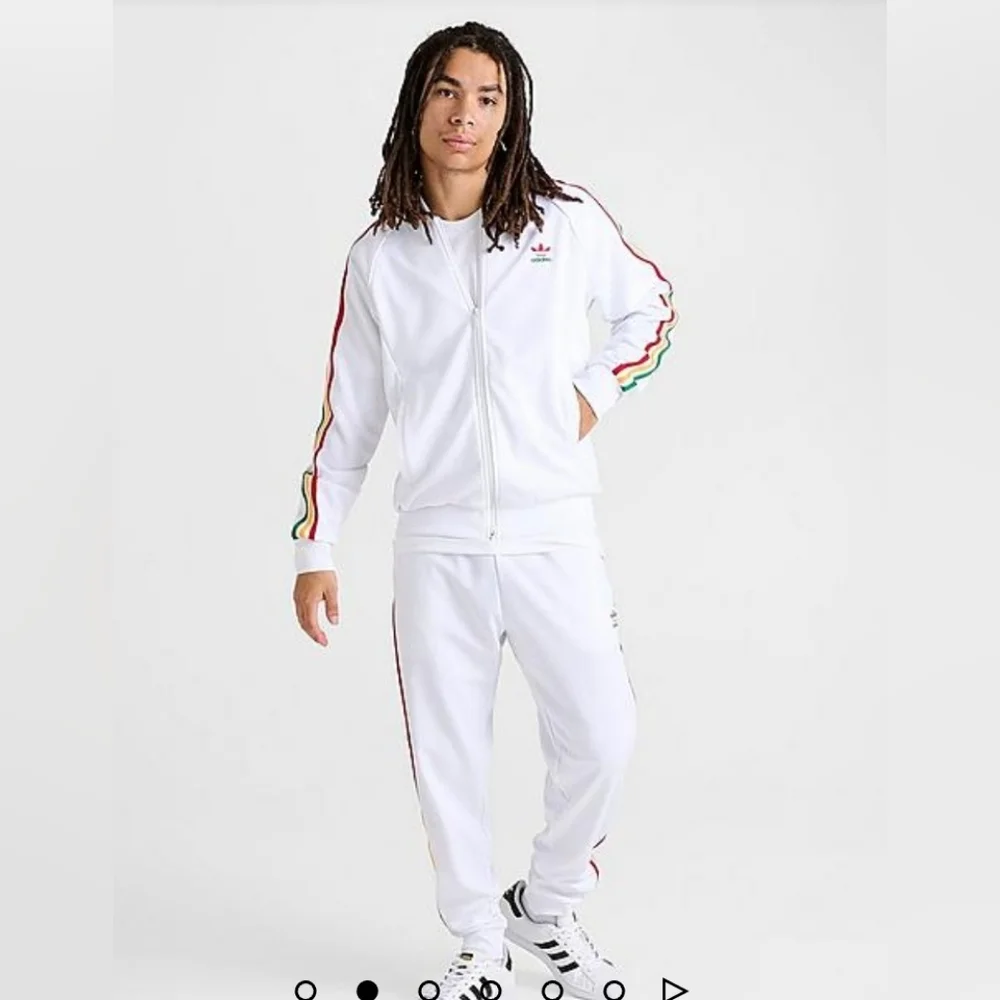 Adidas Originals Adicolor Classics 2pc Tracksuit Jacket + Pants White/Rasta Sz M - Picture 3 of 4